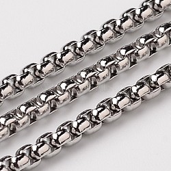 304 Stainless Steel Box Chains, with Spool, Unwelded, Stainless Steel Color, 2.5x2.5mm, about 32.8 Feet(10m)/roll(CHS-L015-20)