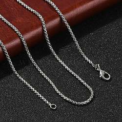 1.5mm Rack Plating Brass Box Chain Necklaces for Women Men, Cadmium Free & Lead Free, 901 Stainless Steel Clasp, Long-Lasting Plated, Platinum, 19.69 inch(50cm)(MAK-L044-21P)