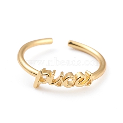 Constellation/Zodiac Sign Brass Cuff Rings, Open Rings, Real 18K Golden Plated, Pisces, word: 12x4.5mm, US Size 7 1/4(17.5mm)(RJEW-J074-05G-H)
