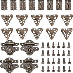 Zinc Alloy Box Clasp, Cabinet Drawer Butt Hinges Connectors and Bracket, with Screws, Antique Bronze, 28sets/box(PALLOY-FH0001-61AB)