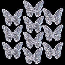 Butterfly Polyester Embroidery Ornament Accessories, with Paillettes, Sewing Craft Decoration for Wedding Dress, Cheongsam, White, 146x170x0.6mm(PATC-WH0008-23)