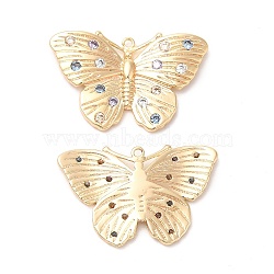 Brass with Cubic Zirconia Pendants, Butterfly Charm, Real 18K Gold Plated, 14.5x22x2.2mm, Hole: 0.9mm(KK-K333-46G)