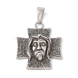 Tibetan Style 304 Stainless Steel Pendants, Religion Cross with Jesus Charm, Antique Silver, 33x28.5x7mm, Hole: 9.5x4mm(STAS-H170-13AS)
