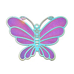 304 Stainless Steel Pendants, Etched Metal Embellishments, Butterfly Charm, Rainbow Color, 30.5x41x0.3mm, Hole: 1.6mm(STAS-B051-03RC)