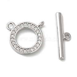 Brass Micro Pave Clear Cubic Zirconia Toggle Clasps, Ring, Platinum, 17mm, Ring: 12x12x1mm, Hole: 0.9mm, Bar: 14x4x2mm, Hole: 0.9mm(KK-N254-67P)