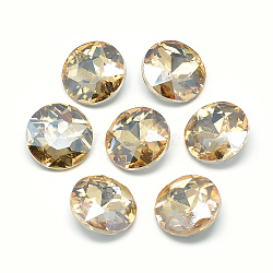 Pointed Back Glass Rhinestone Cabochons, Back Plated, Faceted, Flat Round, Pale Goldenrod, 8x3.5mm(RGLA-T029-8mm-09)