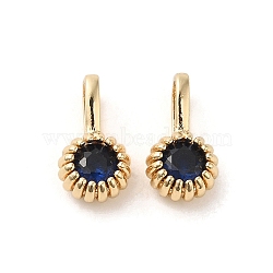 Brass Micro Pave Cubic Zirconia Charms, Real 14K Gold Plated, Long-Lasting Plated, Flower, Midnight Blue, 11.5x6x3.5mm, Hole: 5mm(KK-Z040-01C)