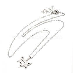 306 Stainless Steel Pendant Necklace for Women, Fox, 17.72 inch(45cm), pendants: 16x16mm.(NJEW-Q772-01P-03)