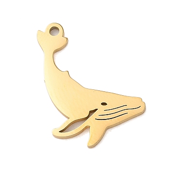 304 Stainless Steel Charms, Laser Cut, Whale Charm, Real 18K Gold Plated, 16.5x10.5x1mm, Hole: 1.2mm