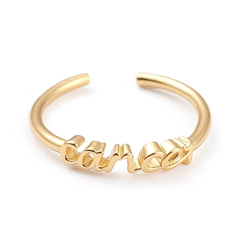 Constellation/Zodiac Sign Brass Cuff Rings, Open Rings, Real 18K Golden Plated, Cancer, word: 15x3.5mm, US Size 7 1/4(17.5mm)