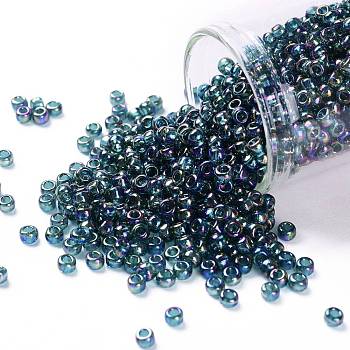 TOHO Round Seed Beads, Japanese Seed Beads, (167BD) Transparent AB Teal, 8/0, 3mm, Hole: 1mm, about 10000pcs/pound