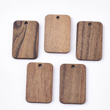 Undyed Walnut Wood Pendants, Rectangle, Saddle Brown, 28x18x2.5mm, Hole: 1.8mm
