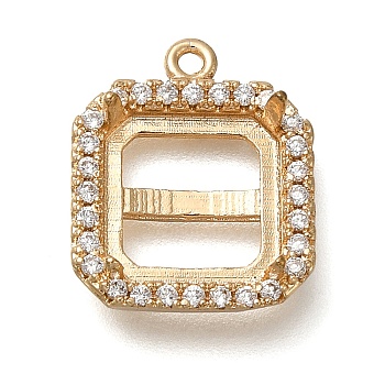 Rack Plating Brass Micro Pave Clear Cubic Zirconia Square Pendant Cabochon Settings For Fancy Stones, Long-Lasting Plated, Lead Free & Cadmium Free, Light Gold, 16x13x4.5mm, Hole: 1.2mm