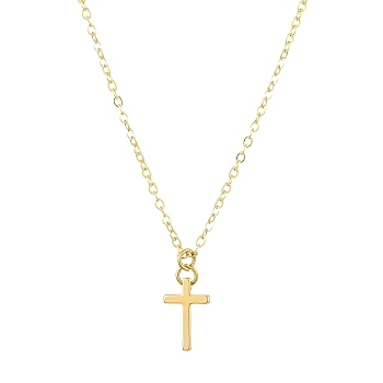 Brass Cross Pendants Necklace for Women, Cable Chain Necklaces, Golden, 17.64 inch(448mm)