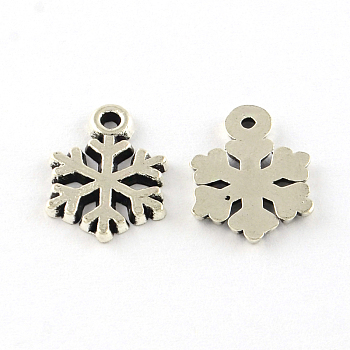 Snowflake Tibetan Style Alloy Pendants, Cadmium Free & Lead Free, Antique Silver, 15x10.5x1mm, Hole: 2mm, about 1780pcs/1000g