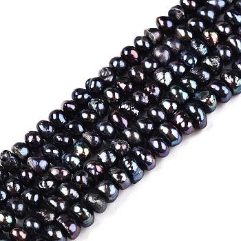 Natural Cultured Freshwater Pearl Beads Strands, Baroque Keshi Pearl Beads, Nuggets, Prussian Blue, 4~5x4~5x2~3mm, Hole: 0.6mm, about 123~125pcs/strand, 16.14~16.8 inch(41~42cm)