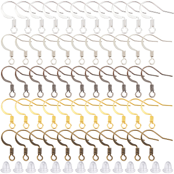 500Pcs 5 Colors Brass French Earring Hooks, Ear Wire, with Horizontal Loop and 500Pcs Plastic Ear Nuts, Nickel Free, Mixed Color, 17mm, Hole: 2mm, 21 Gauge, Pin: 0.7mm