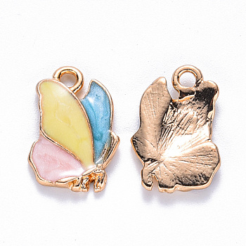 Alloy Enamel Pendants, Butterfly, Light Gold, Colorful, 18x11.5x2.5mm, Hole: 1.8mm