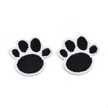 Polyester Computerized Embroidery Cloth Iron on Sew on Patches, Paw Print, Appliques Patches, Black, 21.5x23x1.5mm