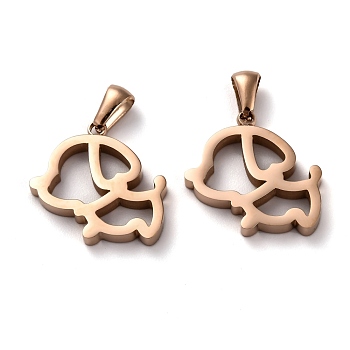 Ion Plating(IP) 304 Stainless Steel Pendants, Manual Polishing, Hollow, Dog, Rose Gold, 20x20x3mm, Hole: 6x2.5mm