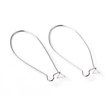 Platinum Color Brass U-Shaped Hoop Earrings Findings Kidney Ear Wires, Lead Free, Cadmium Free and Nickel Free, 18 Gauge, 43x20x1mm