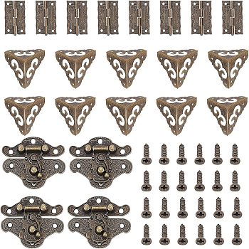 Zinc Alloy Box Clasp, Cabinet Drawer Butt Hinges Connectors and Bracket, with Screws, Antique Bronze, 28sets/box