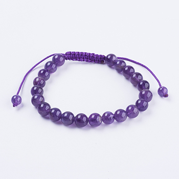 Adjustable Nylon Cord Braided Bead Bracelets, with Amethyst Beads, 2-1/8 inch(55mm)