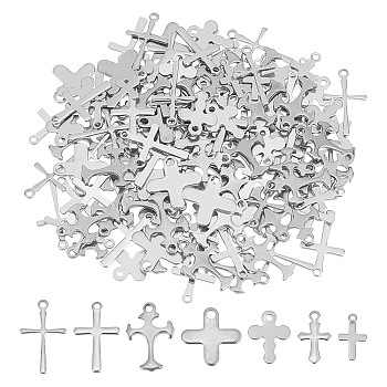 140pcs 7 styles 304 Stainless Steel Charms, Laser Cut, Cross, Stainless Steel Color, 9~16x5.5~12x0.3~1mm, Hole: 0.9~1.5mm, 20pcs/style