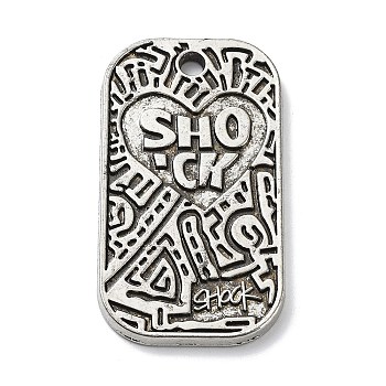 Tibetan Style Alloy Pendants, Lead Free & Cadmium Free, Rectangle with Heart, Antique Silver, 51.5x28.5x3mm, Hole: 3.8mm