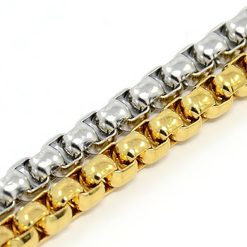 Trendy 304 Stainless Steel Venetian Chain Bracelets, with Lobster Claw Clasps, Mixed Color, 8-5/8 inch(220mm), 6.5mm