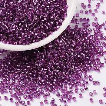 Cylinder Seed Beads, Silver Lined, Round Hole, Uniform Size, Purple, 2x1.5mm, Hole: 0.8mm, about 888pcs/10g