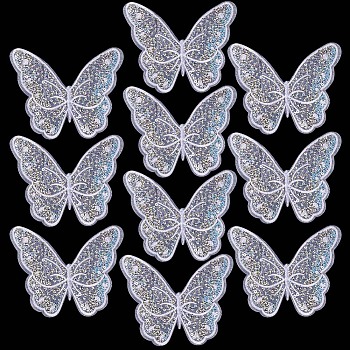 Butterfly Polyester Embroidery Ornament Accessories, with Paillettes, Sewing Craft Decoration for Wedding Dress, Cheongsam, White, 146x170x0.6mm