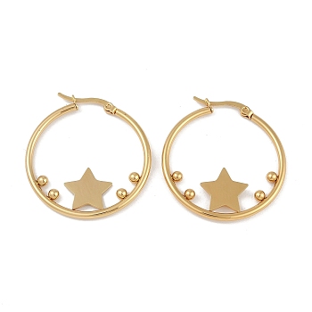 PVD Vacuum Plating 201 Stainless Steel Hoop Earrings, with 304 Stainless Steel Pin, Golden, Star, 35x3mm