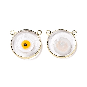 Handmade Lampwork Pendants, with Golden Plated Brass Findings, Cadmium Free & Lead Free, Flat Round with Evil Eye, Yellow, 21x21x4.5mm, Hole: 1.5mm