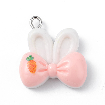Opaque Resin Pendants, Cute Rabbit Charms, with Platinum Tone Iron Loops, Bow, Bow, 23.5x21x7mm, Hole: 2mm