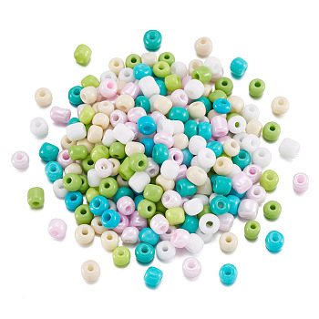 Opaque Glass Round Seed Beads, Mixed Colors, Light Sea Green, 4~4.5x3~4mm, Hole: 1.4mm, about 2453pcs/bag