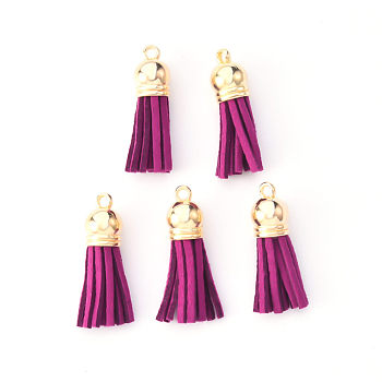 Faux Suede Tassel Pendant Decorations, with CCB Plastic Cord Ends, Light Gold, Purple, 33~35x10mm, Hole: 2.5mm