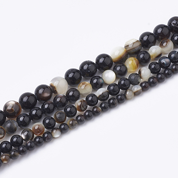 Black Lip Shell Bead Strands, Round, 4mm, Hole: 0.5mm, about 97pcs/strand, 15.7 inch