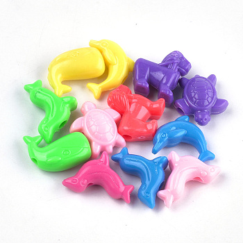 Acrylic Beads, Animal, Mixed Color, 19~23x21~25x9~11mm, Hole: 3.5~4mm