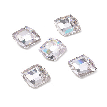 Glass Rhinestone Cabochons, Flat Back & Back Plated, Parallelogram, Crystal, 12x10.5x5.6mm