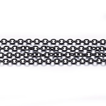 Handmade 304 Stainless Steel Cable Chains, with Spool, Soldered, Oval, Electrophoresis Black, 2.5x2x0.5mm, about 32.8 Feet(10m)/roll