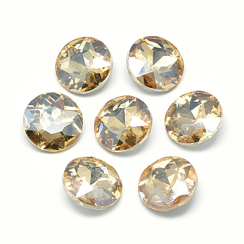 Pointed Back Glass Rhinestone Cabochons, Back Plated, Faceted, Flat Round, Pale Goldenrod, 8x3.5mm