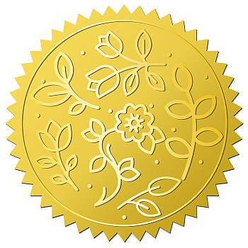 12 Sheets Self Adhesive Gold Foil Embossed Stickers, Round Dot Medal Decorative Decals for Envelope Card Seal, Flower, Size: about 165x211mm, Stickers: 50mm, 12pcs/sheet