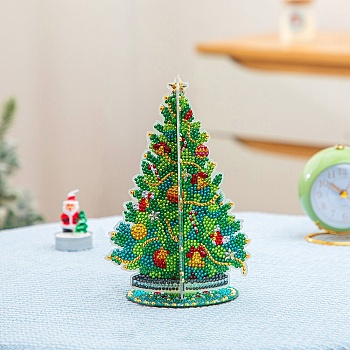 DIY Christmas Tree Display Decor Diamond Painting Kits, Including Plastic Board, Resin Rhinestones, Pen, Tray Plate and Glue Clay, Green, 195x130mm
