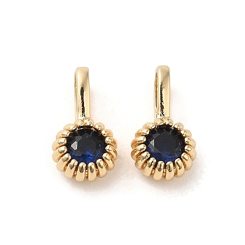 Brass Micro Pave Cubic Zirconia Charms, Real 14K Gold Plated, Long-Lasting Plated, Flower, Midnight Blue, 11.5x6x3.5mm, Hole: 5mm