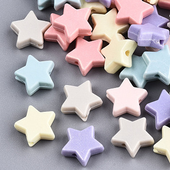 Spray Painted Acrylic Beads, Rubberized Style, Star, Mixed Color, 10.5x11x4mm, Hole: 1.5mm, about 2250pcs/500g