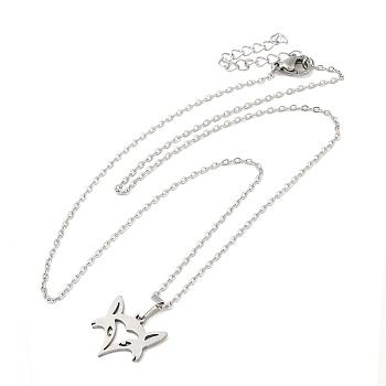 306 Stainless Steel Pendant Necklace for Women, Fox, 17.72 inch(45cm), pendants: 16x16mm.