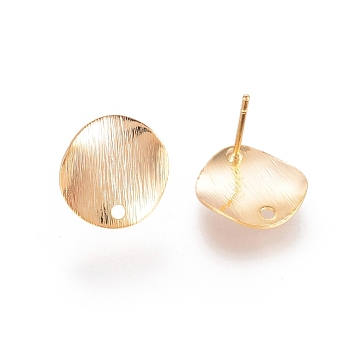 Brass Ear Stud Findings, with Loop, Nickel Free, Real 18K Gold Plated, Flat Round, 12mm, Hole: 1mm, Pin: 0.5mm