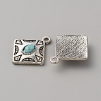 Tibetan Style Alloy Pendants, with Resin Imitation Turquoise Beads, Rhombus, 23x20x4.5mm, Hole: 2mm(TIBEP-CJC0002-11A)