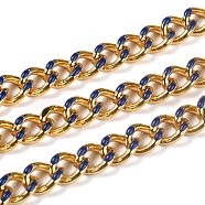 Golden Brass Enamel Curb Chain, Twisted Chain, Long-Lasting Plated, with Spool, Unwelded, Marine Blue, 10.5x8x3.5mm, 32.8 Feet(10m)/roll(CHC-H103-07C-G)